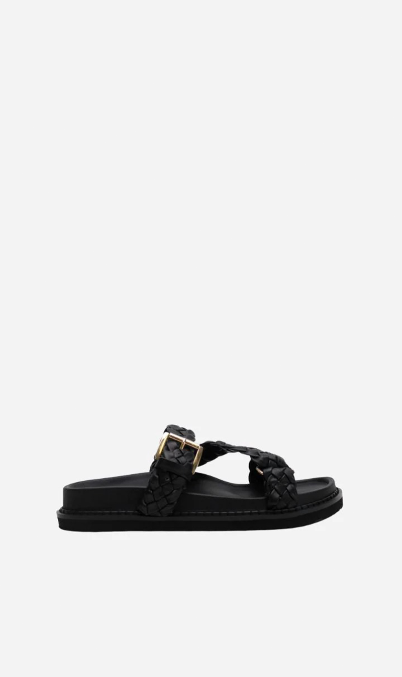 La Tribe | Aki Braided Slide - Black/Gold