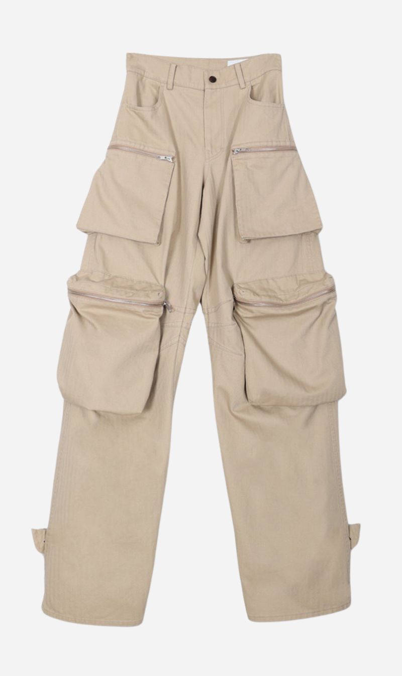 Tonywack | Washed Herringbone Cotton Multi Pocket Cargo Pants - Beige