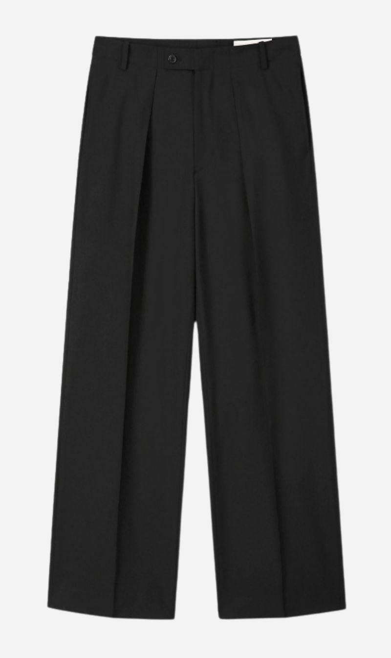 Tonywack | Light Wool Pleated Wide Trousers - Black