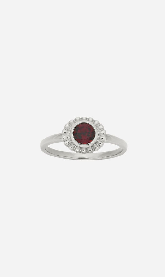 Zoe & Morgan | Odette Ring - Silver/Round Garnet