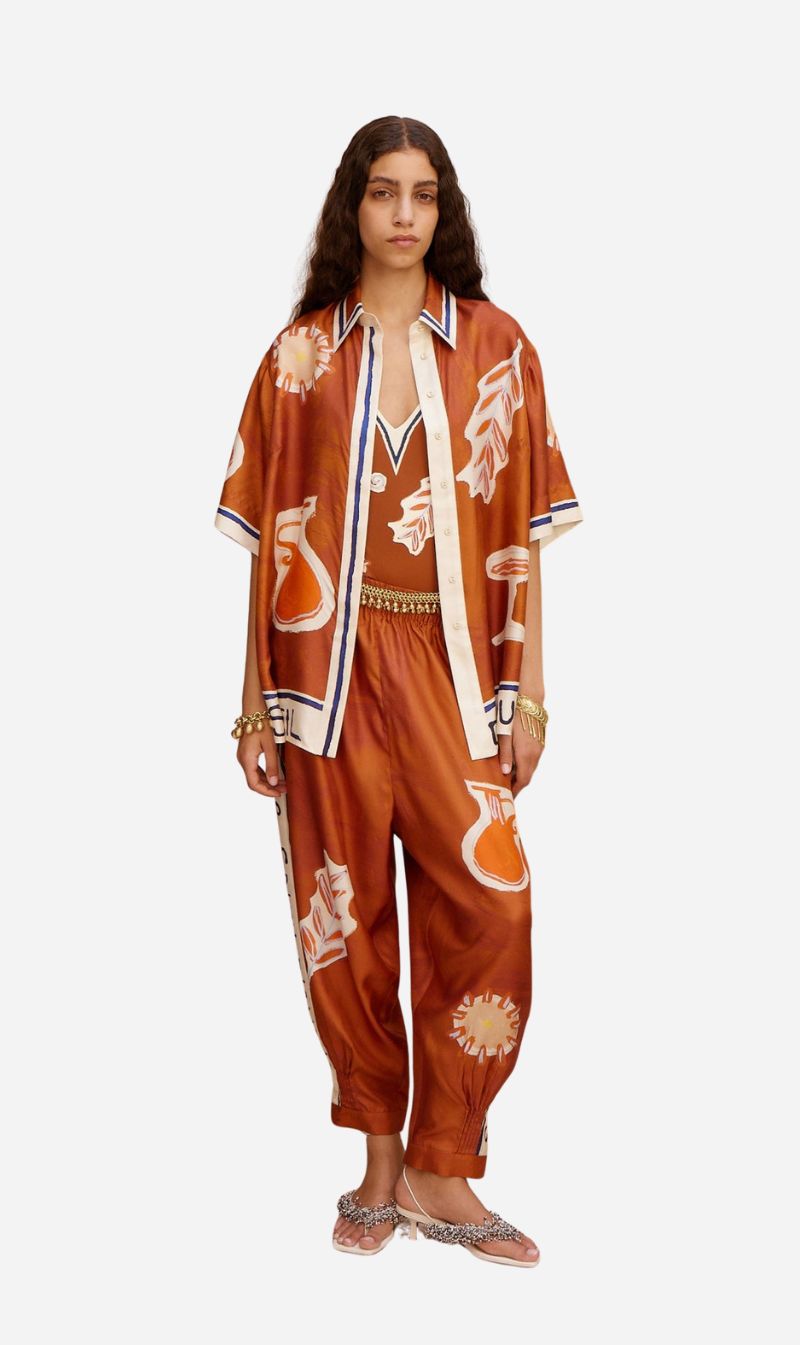 Alemais | Soleil D'Amour Tapered Silk Pant - Rust