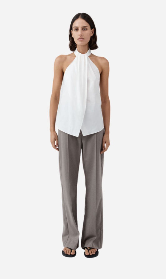 St Agni | Oxford Halter Tie Back Top - White