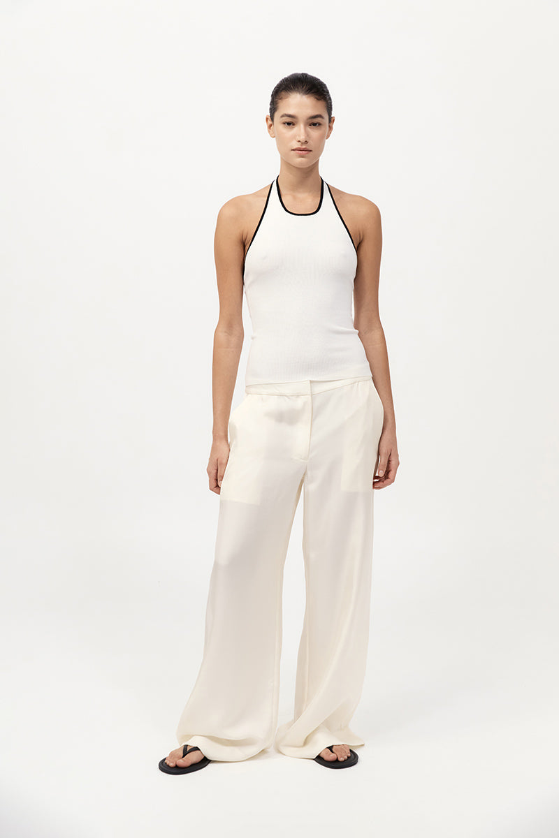 St Agni | Fine Line Halter Top - Off White/Black