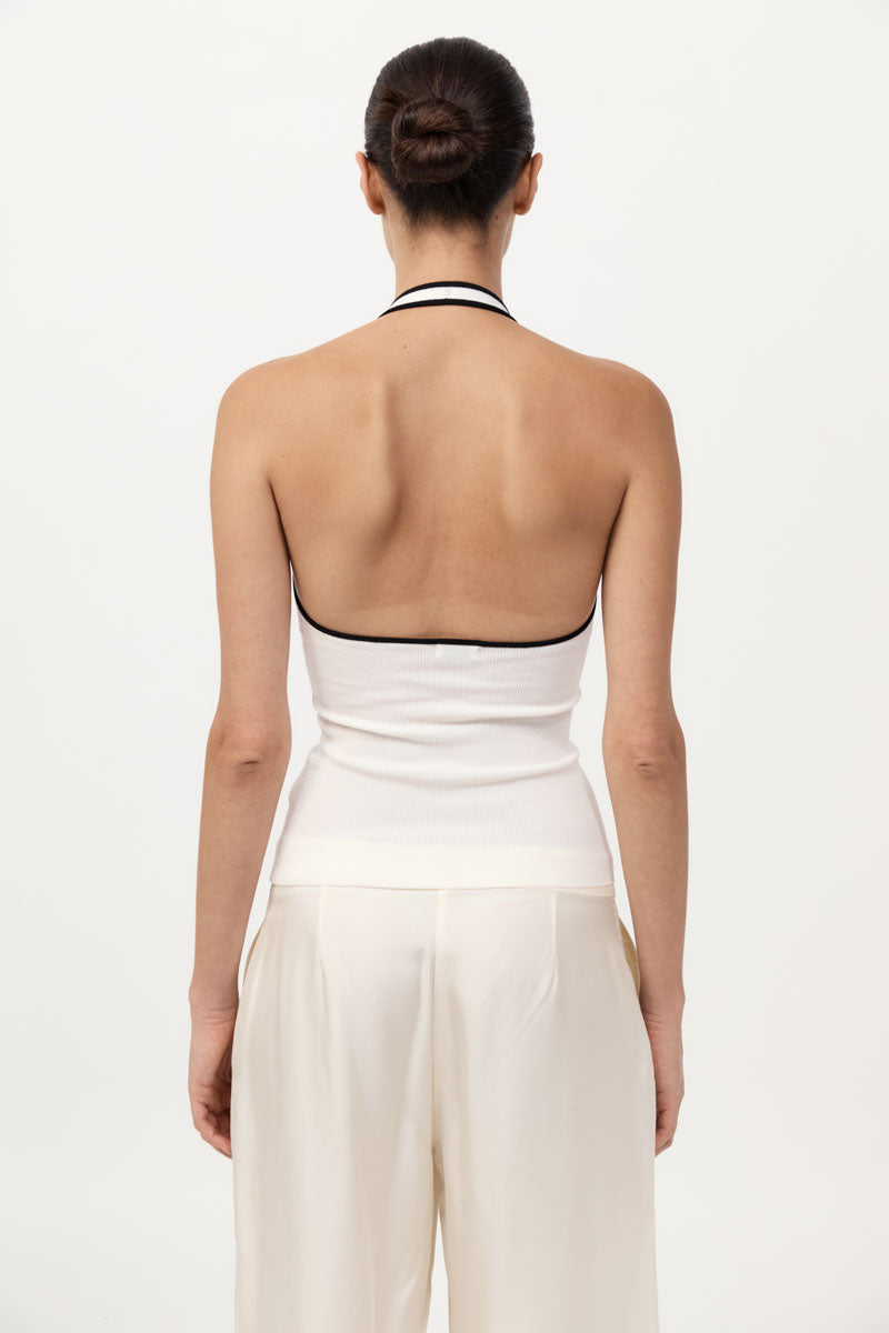 St Agni | Fine Line Halter Top - Off White/Black