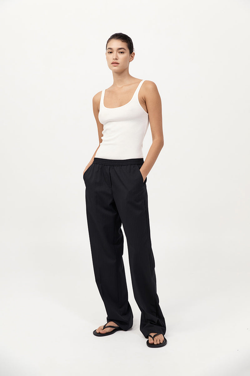 St Agni | Tailored Active Pants - Black Pinstripe
