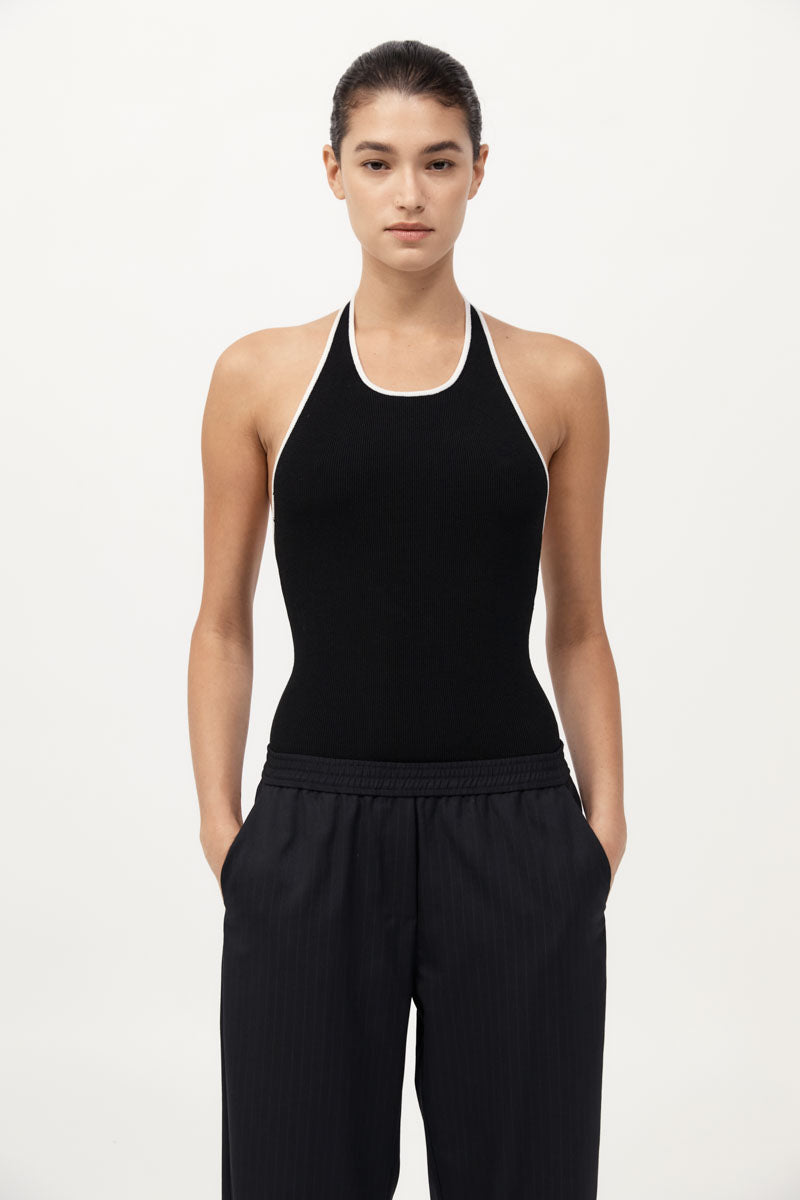 St Agni | Fine Line Halter Top - Black