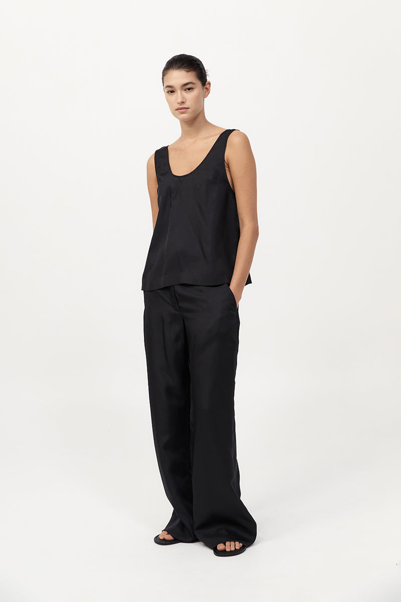 St Agni | Silk Twill Pants - Black