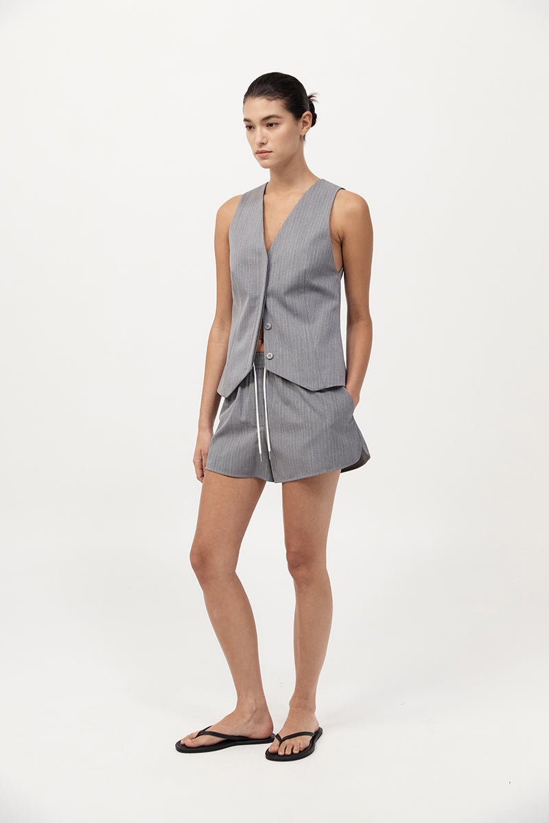 St Agni | Tailored Boxer Shorts - Grey Pinstripe