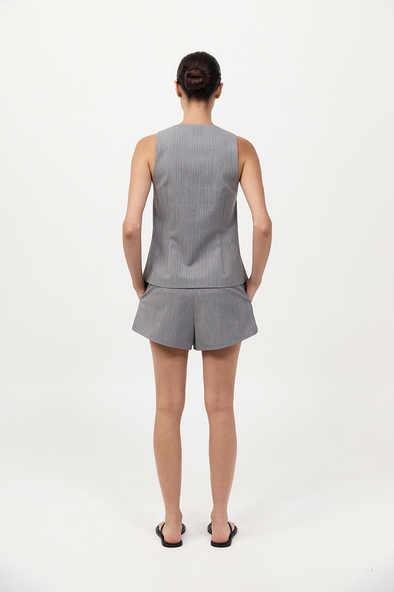 St Agni | Pinstripe Wool Vest - Grey Pinstripe