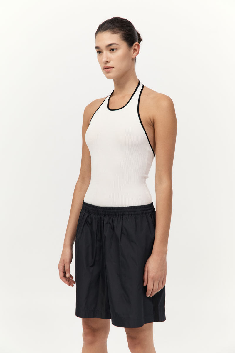 St Agni | Fine Line Halter Top - Off White/Black