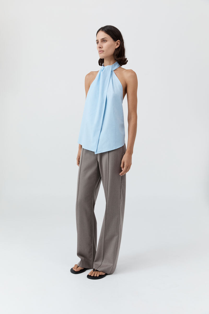 St Agni | Oxford Halter Tie Back Top - Ciel Blue