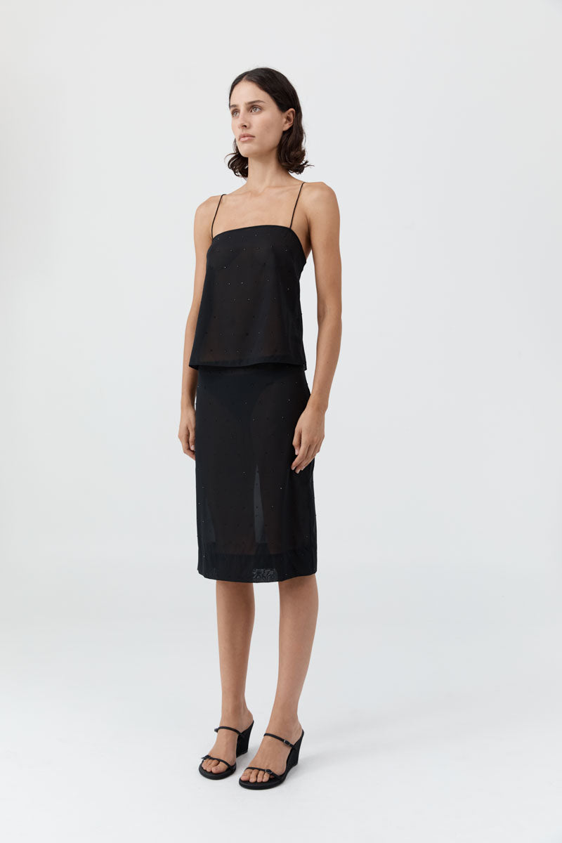 St Agni | Silk Glass Beaded Skirt - Black