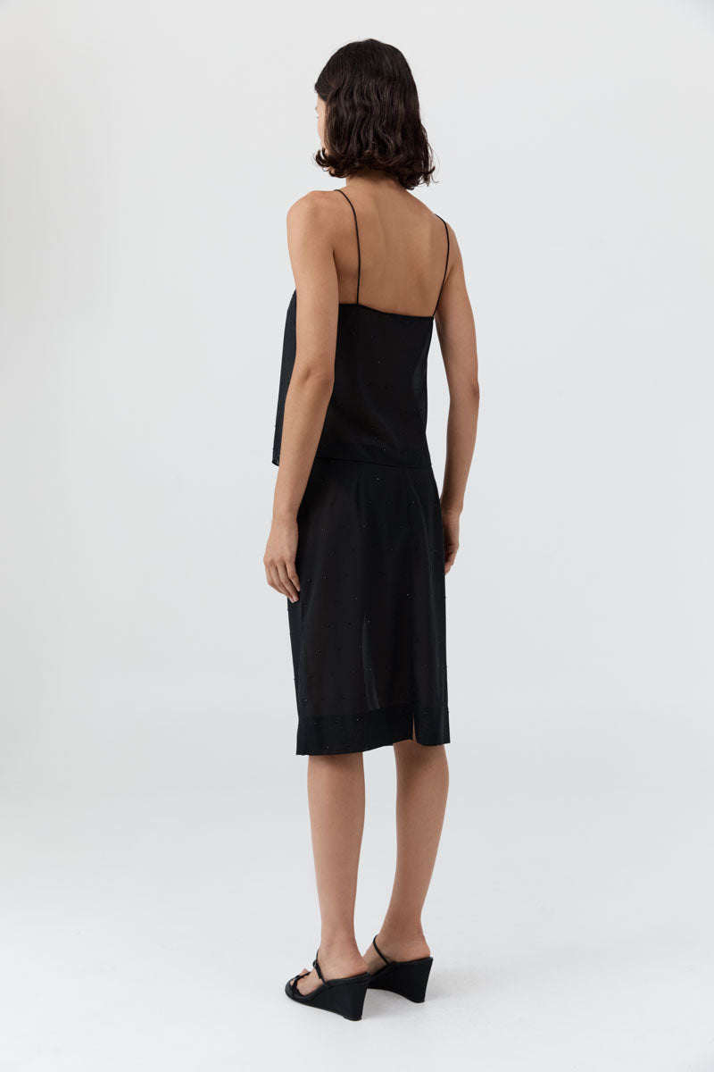 St Agni | Silk Glass Beaded Skirt - Black