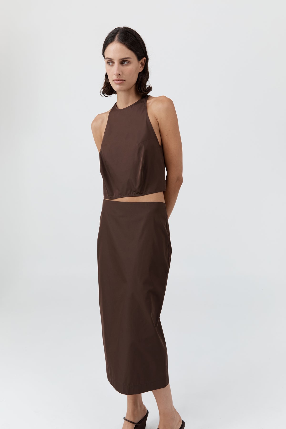 St Agni | Paper Taffeta Column Skirt - Mocha