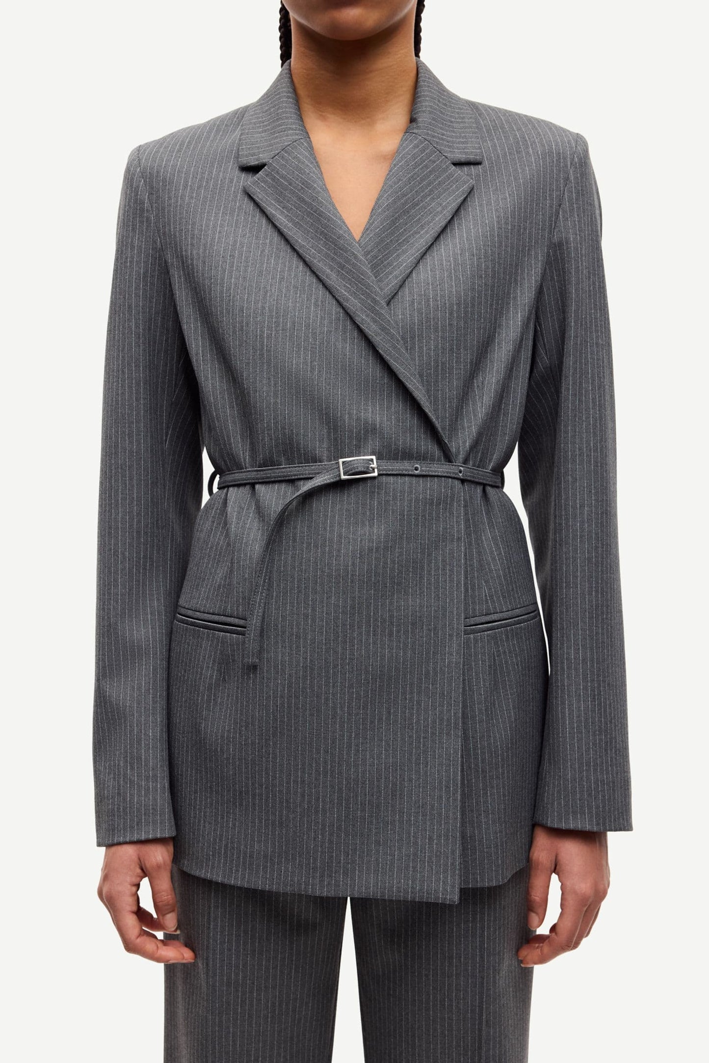 Samsoe Samsoe | Salot Blazer - Dark Gull Grey Pinstripe