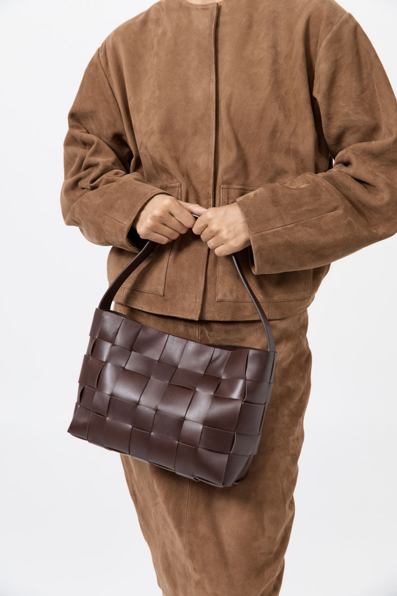 St Agni | Woven Mini Tote - Chocolate