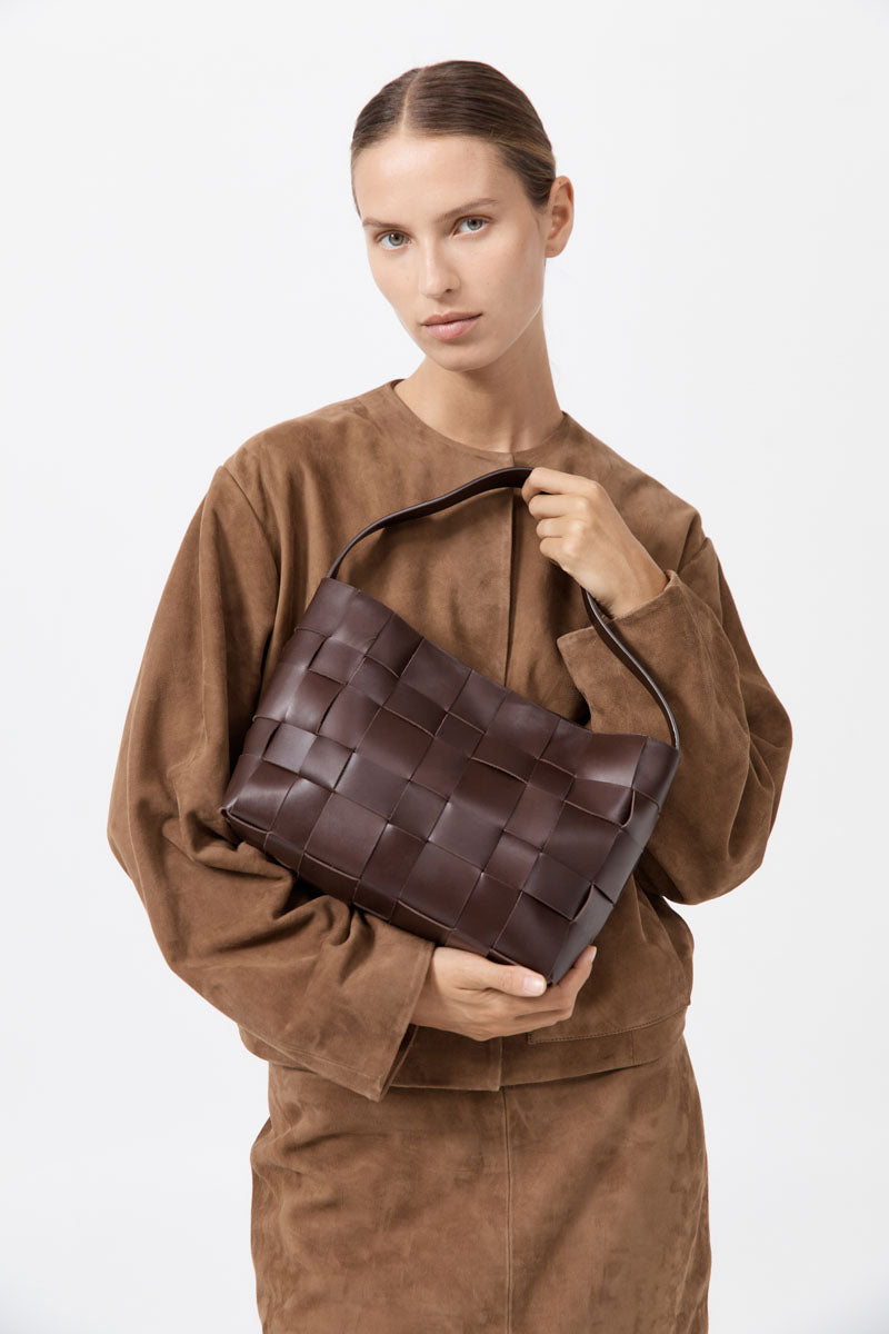 St Agni | Woven Mini Tote - Chocolate