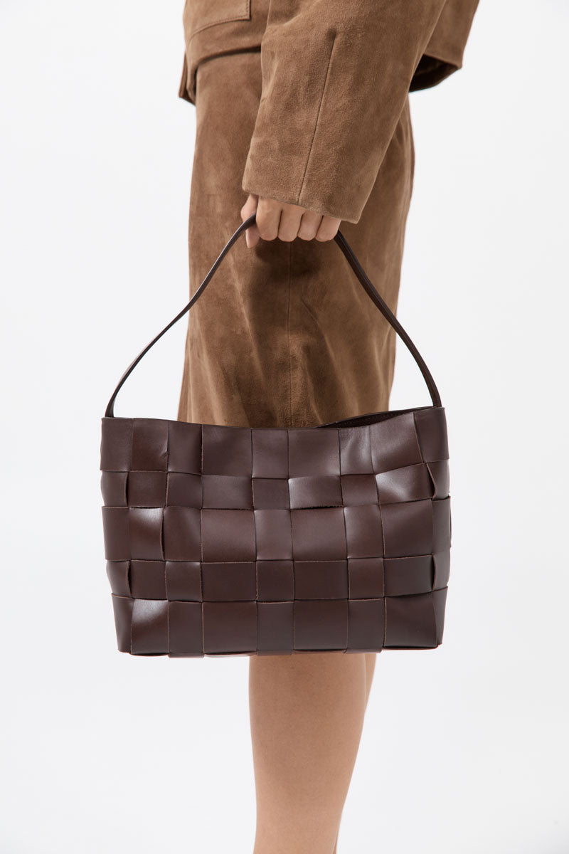 St Agni | Woven Mini Tote - Chocolate