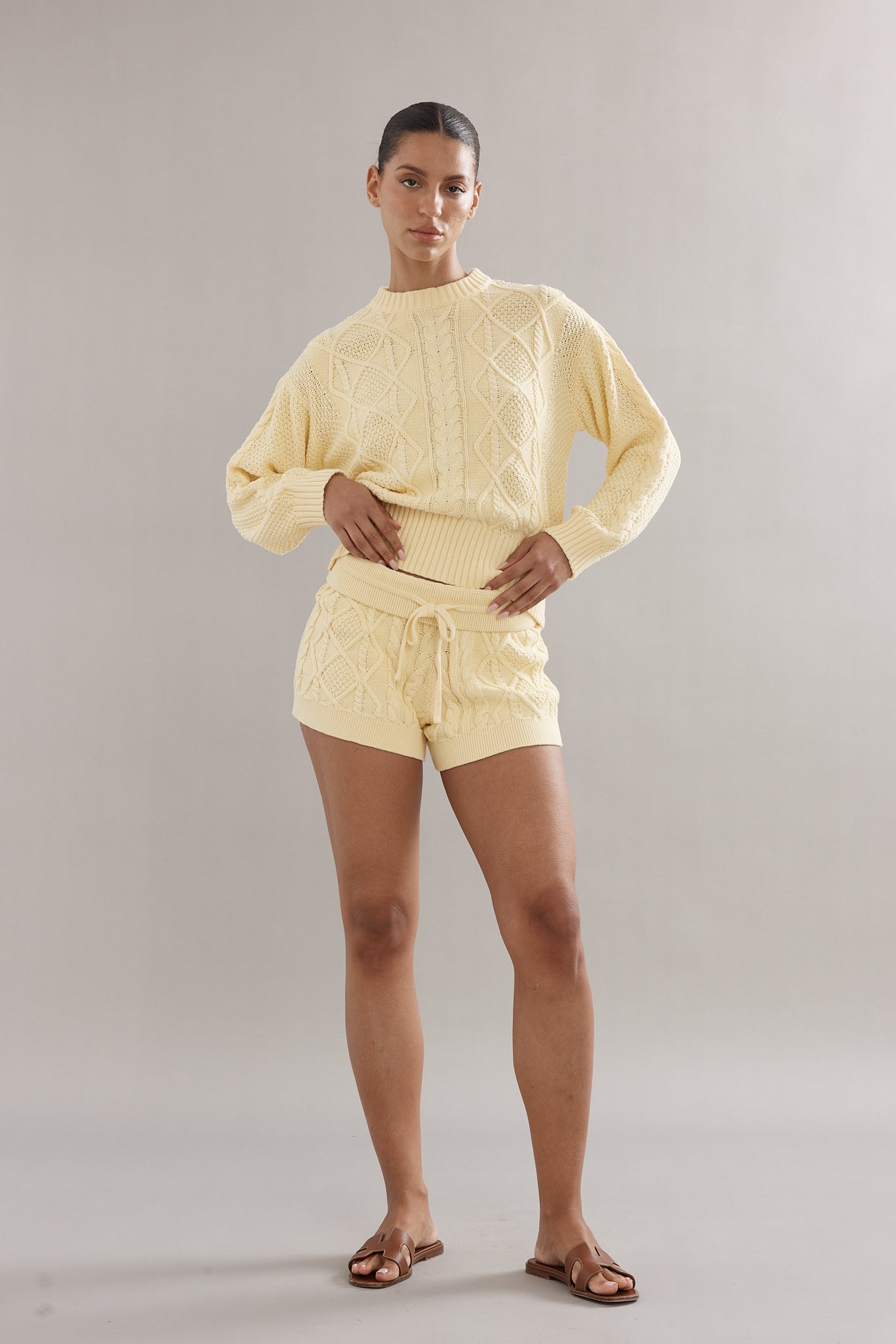 Caitlin Crisp | Cotton Cable Knit Shorts - Yellow