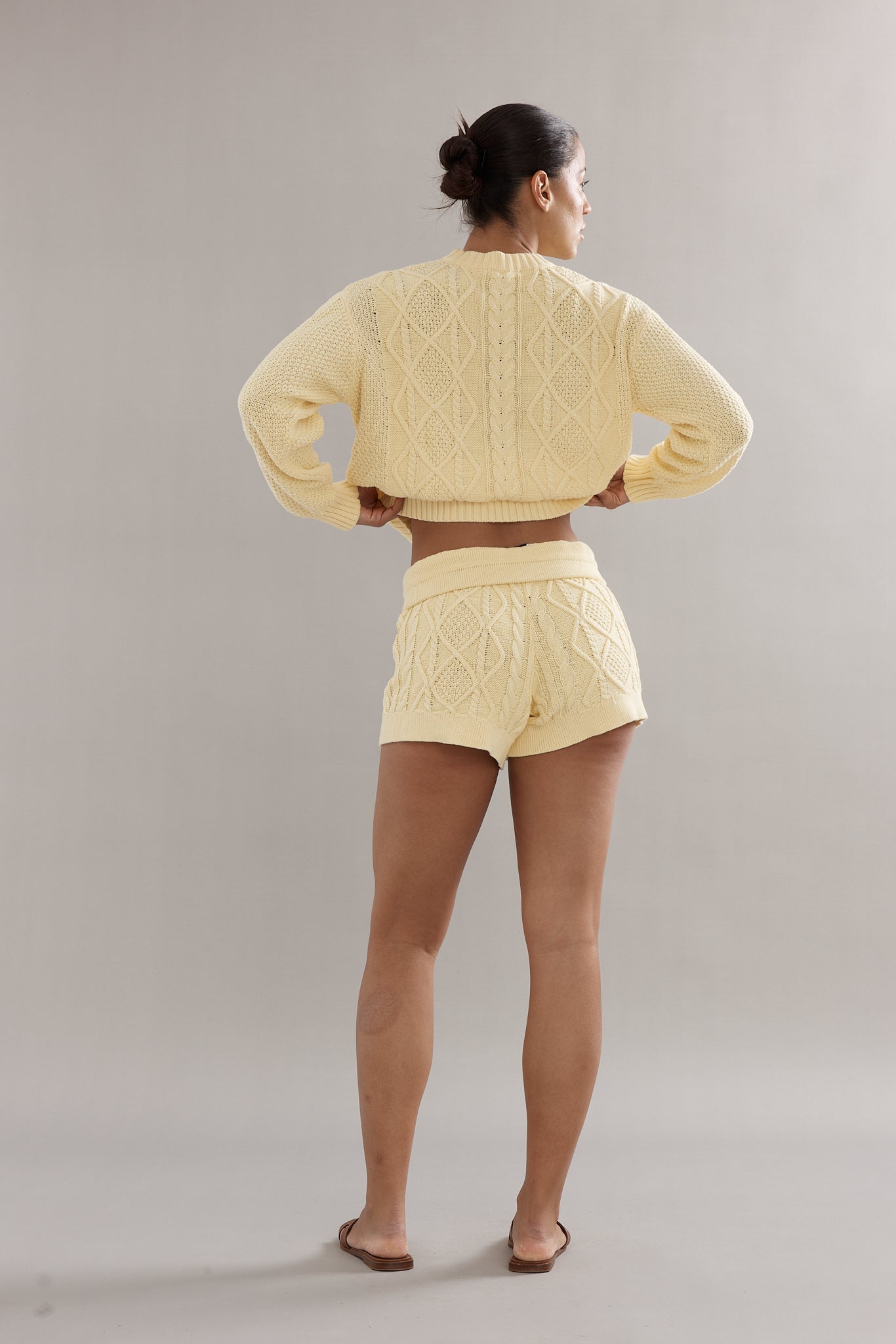 Caitlin Crisp | Cotton Cable Knit Shorts - Yellow