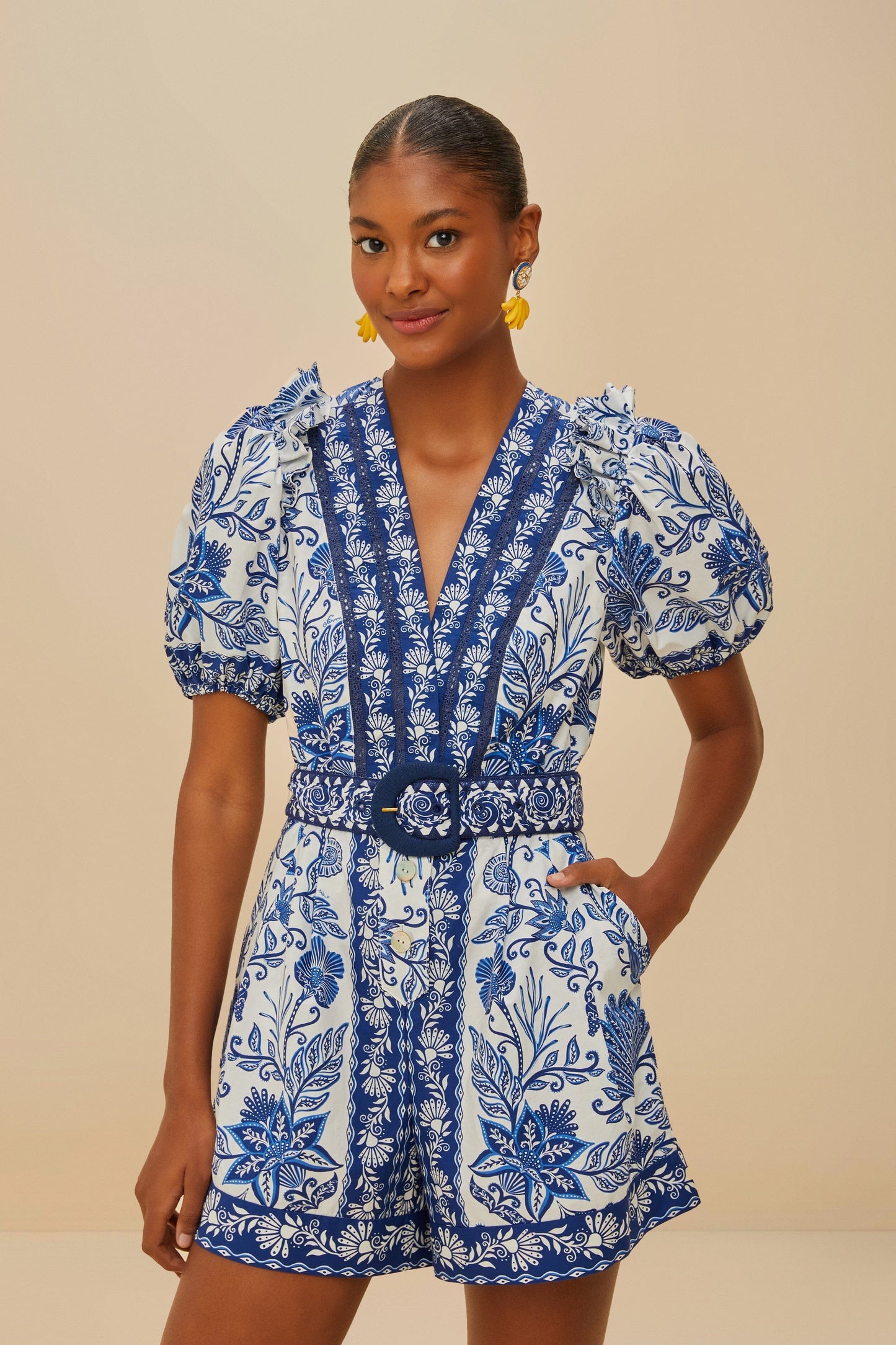 Farm Rio | Shell Garden Off White Romper - Off White