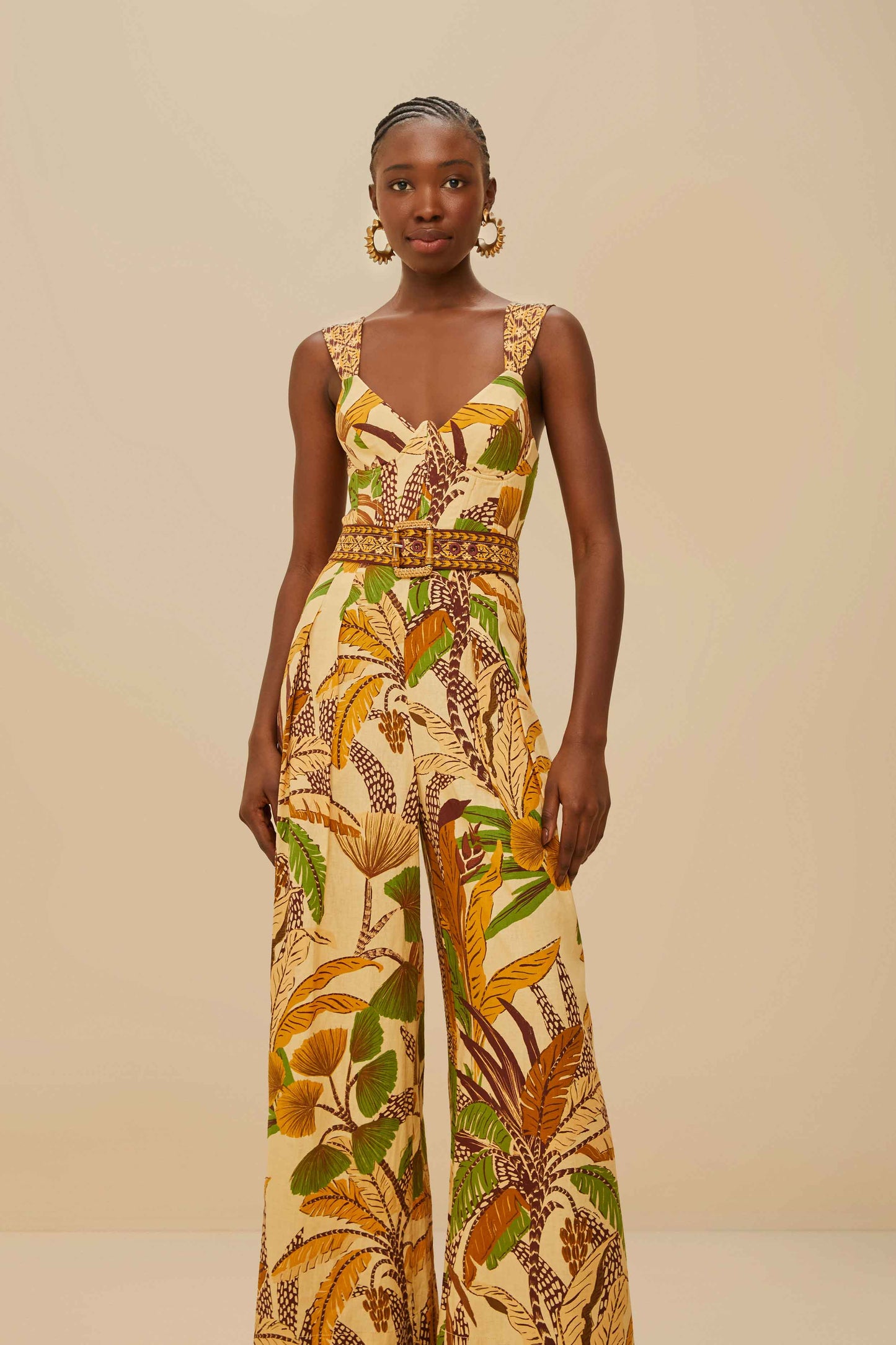 Farm Rio | Foliage Jumpsuit - Sketch Sand