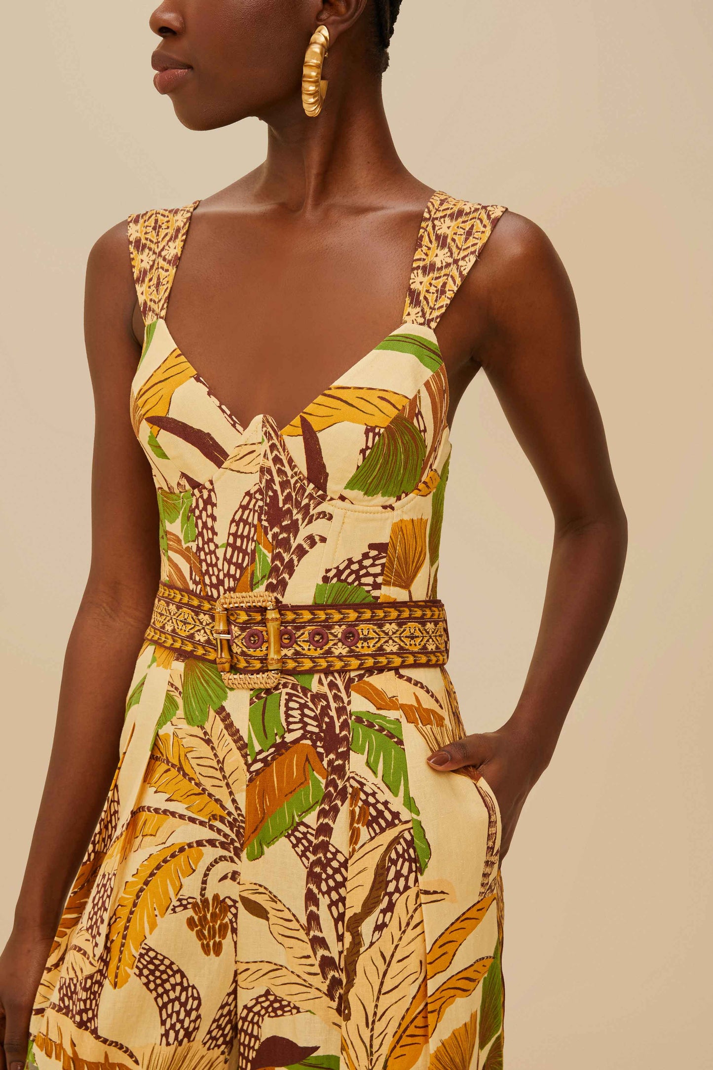 Farm Rio | Foliage Jumpsuit - Sketch Sand