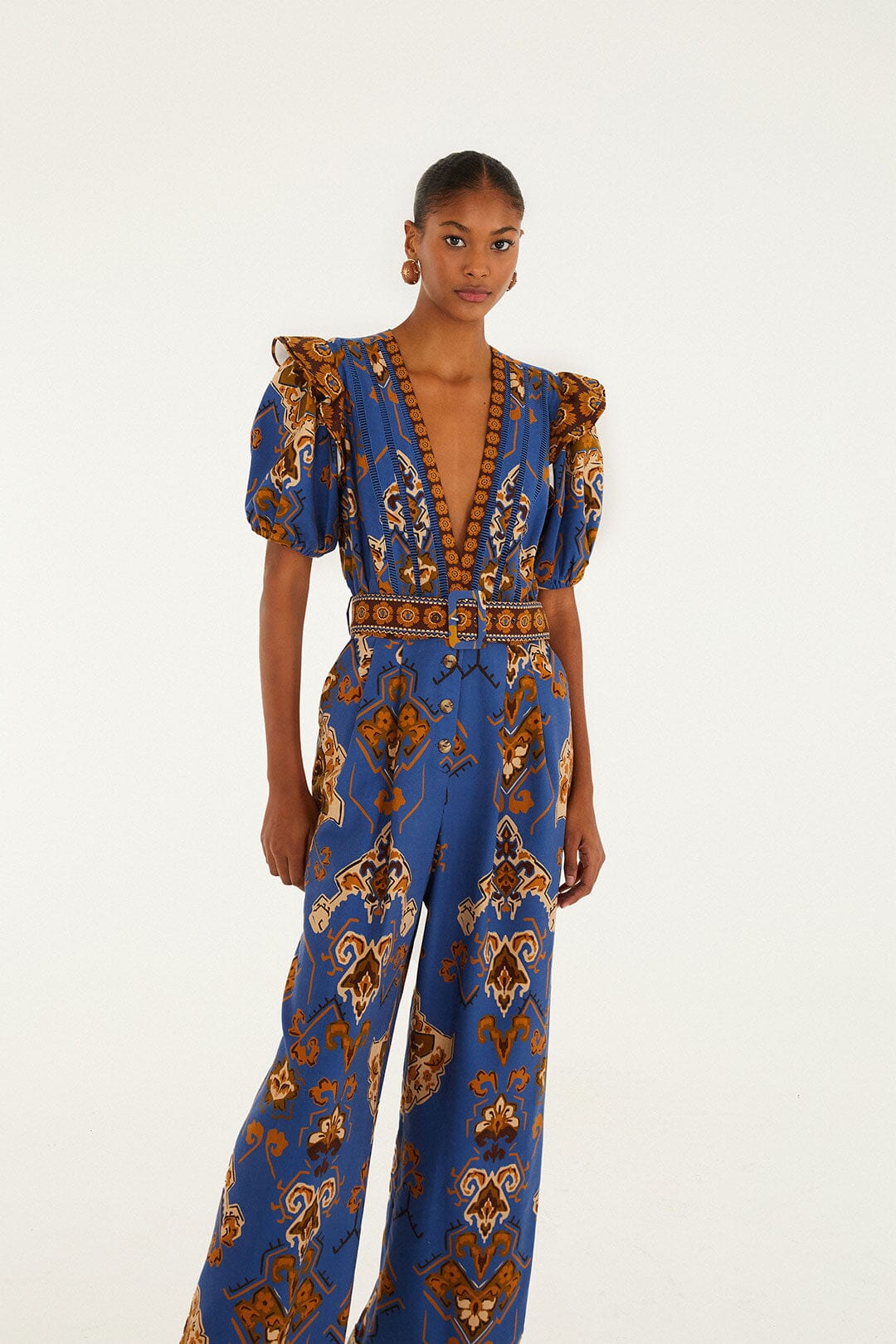 Farm Rio | Ornament Floral Blue Jumpsuit - Blue