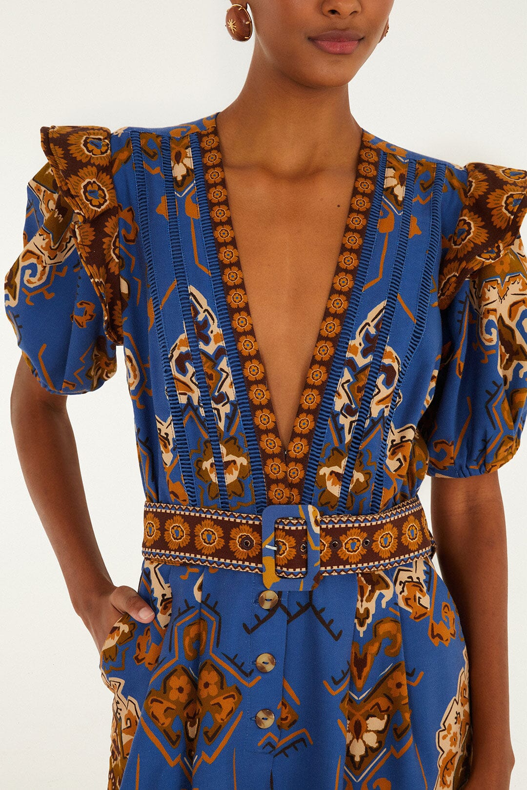 Farm Rio | Ornament Floral Blue Jumpsuit - Blue