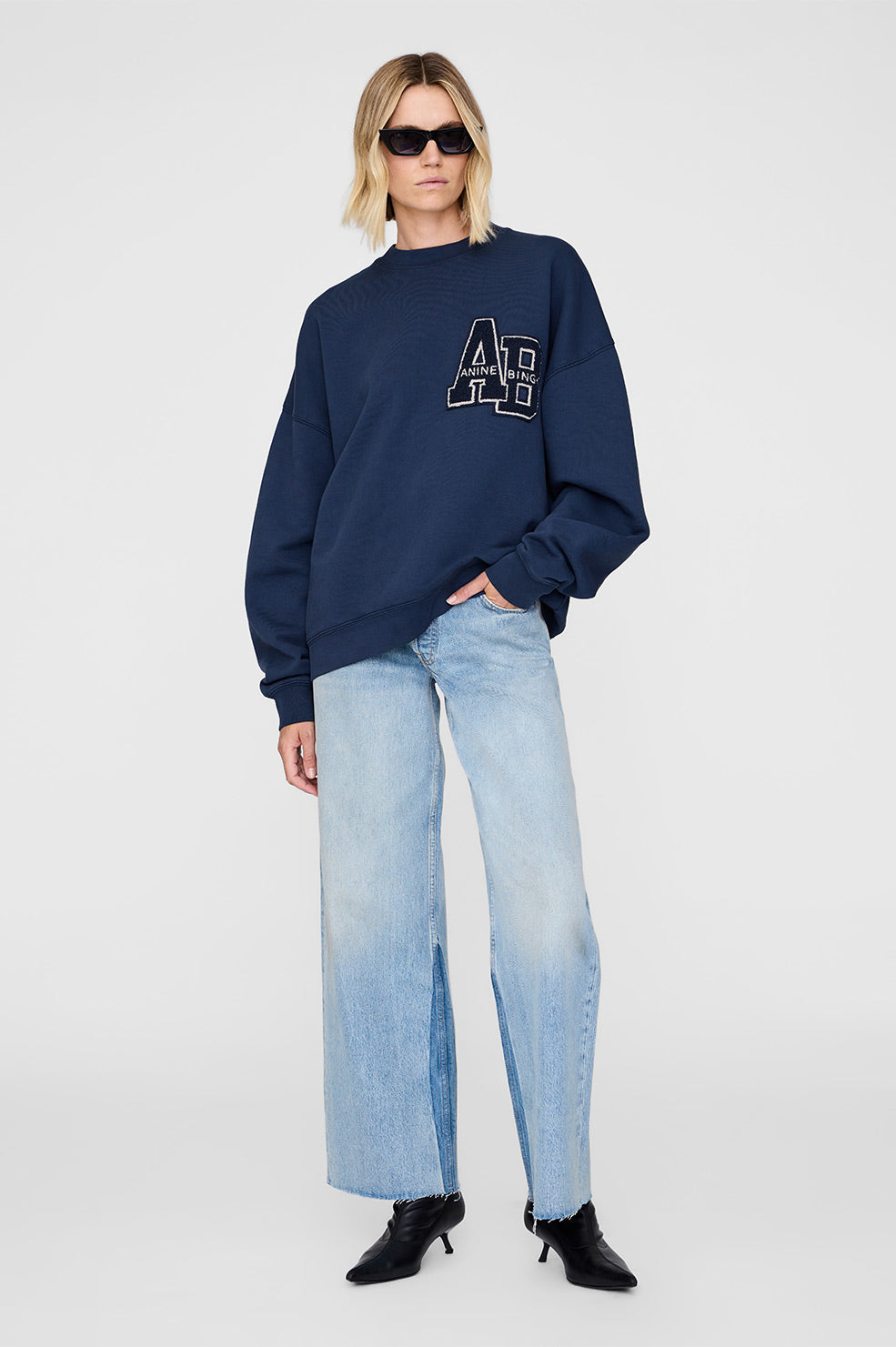 Anine Bing | Miles Oversized Sweatshirt Letterman - Washed Navy