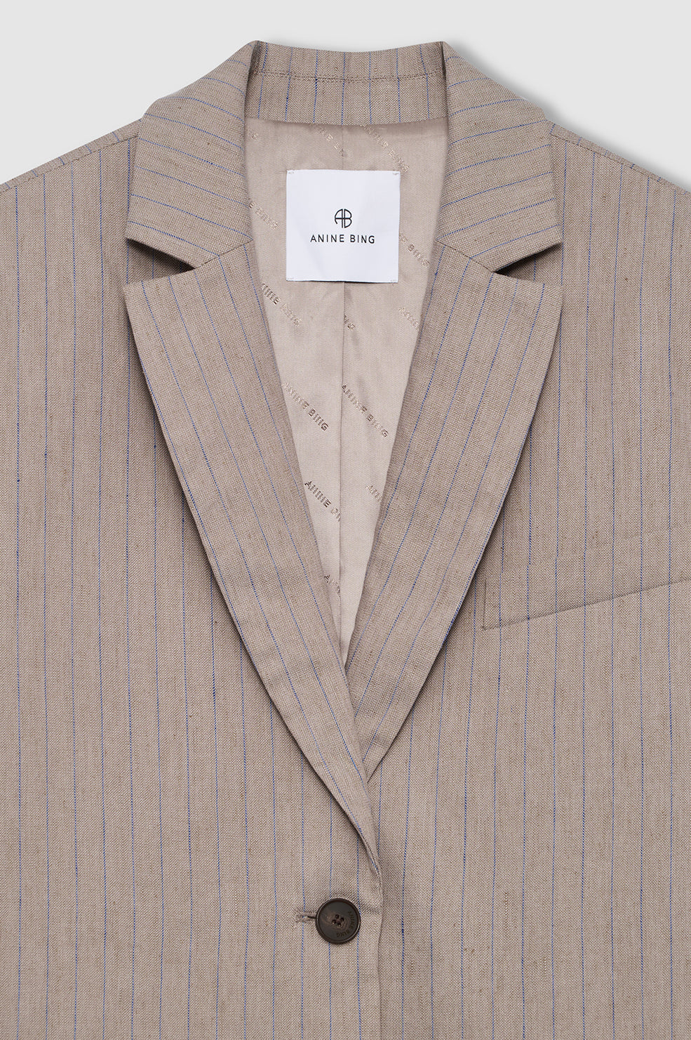 Anine Bing | Quinn Blazer - Taupe & Blue Pinstripe
