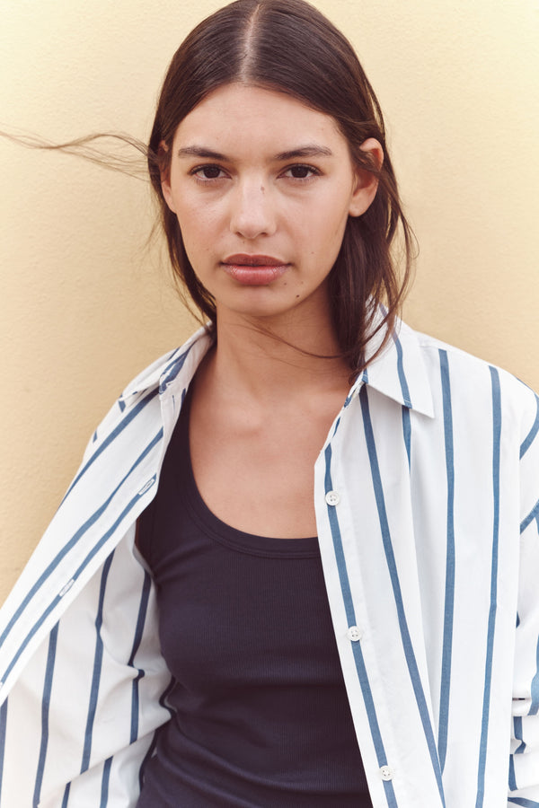 Assembly Label | Nara Stripe Ls Shirt - White/True Navy