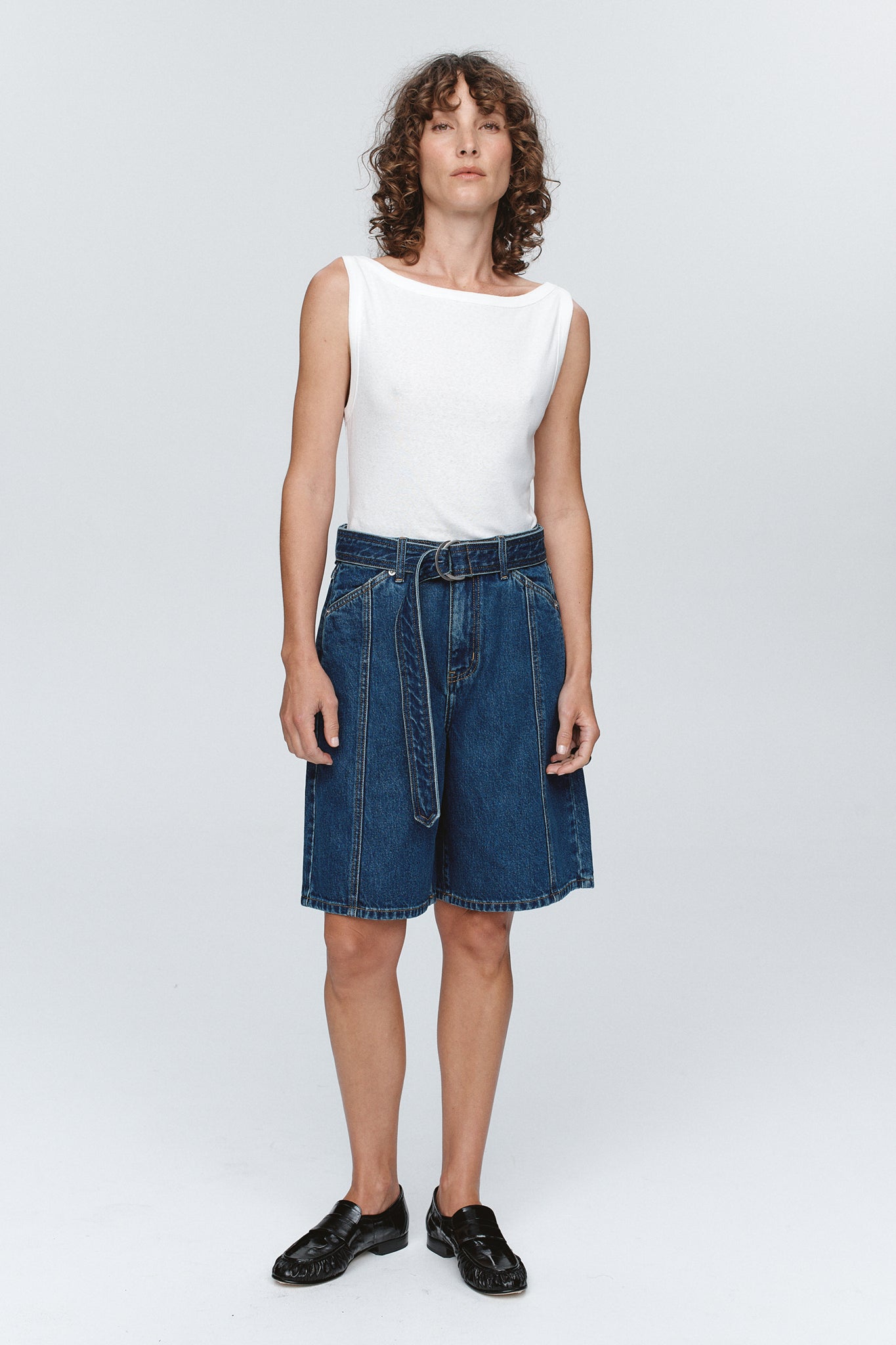 Marle | Belted Jean Short - Washed Indigo