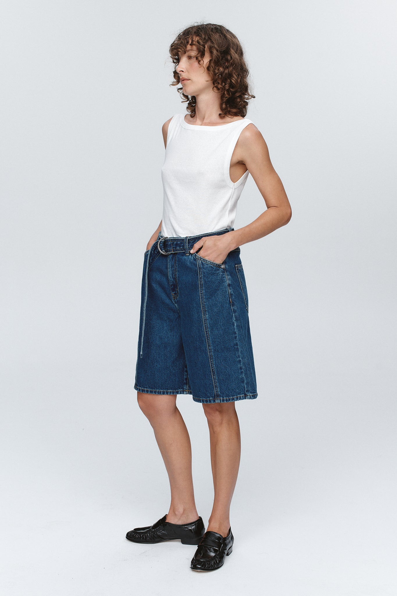 Marle | Belted Jean Short - Washed Indigo