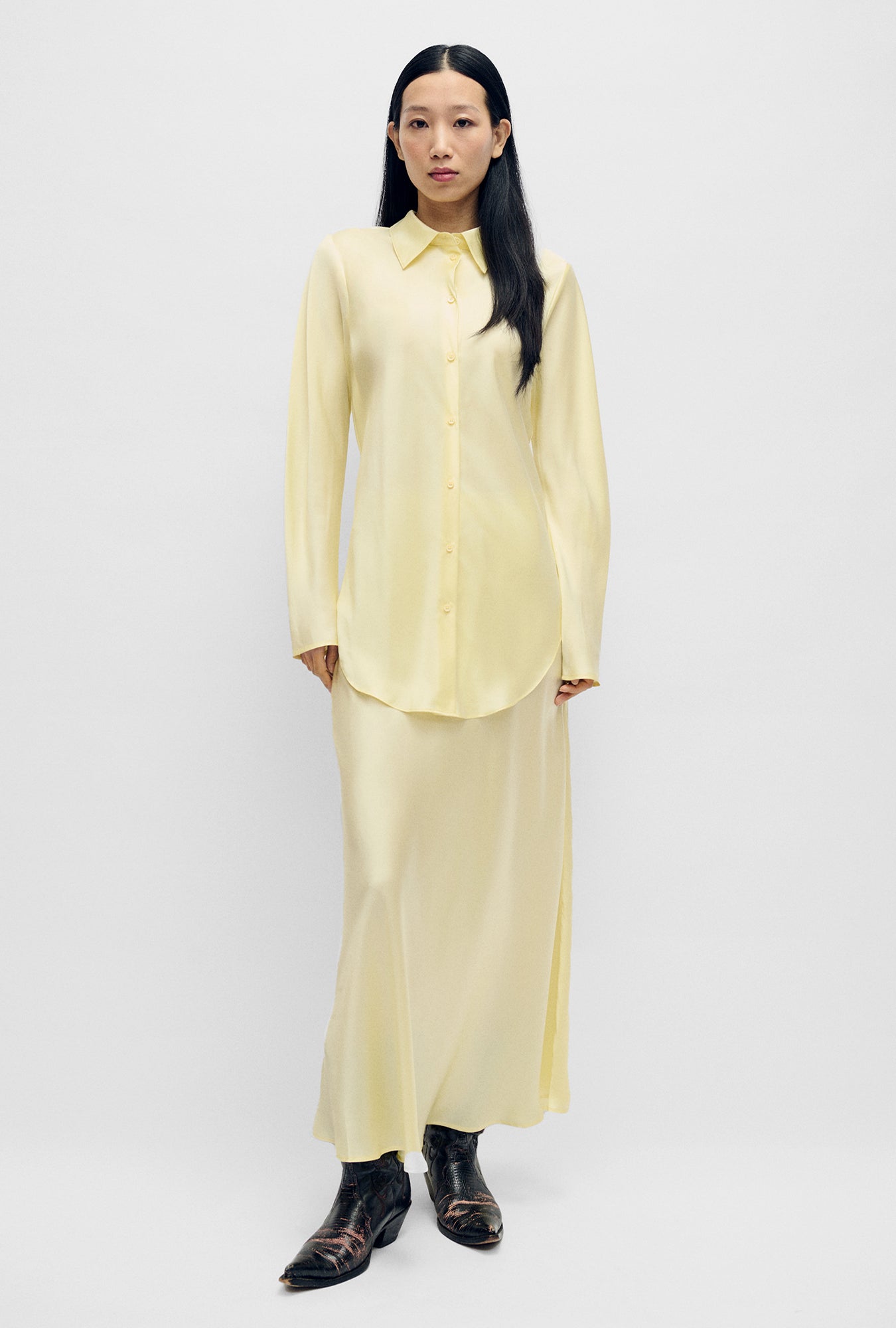 Silk Laundry | Long Bias Cut Skirt - Vanilla Flower