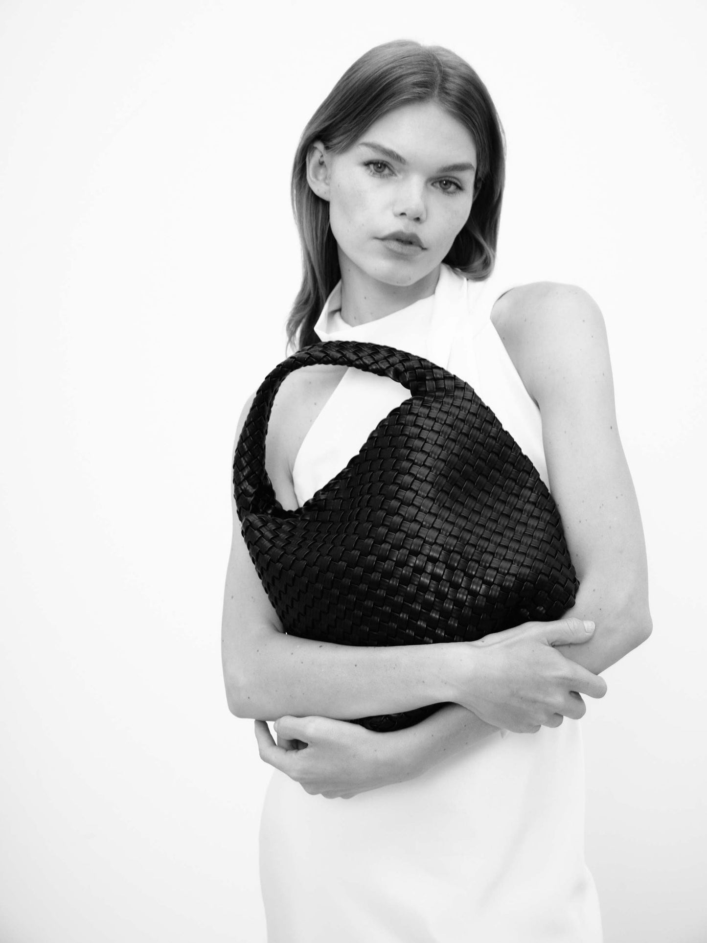 Rylan | Alt-Leather Small Woven Tote - Black