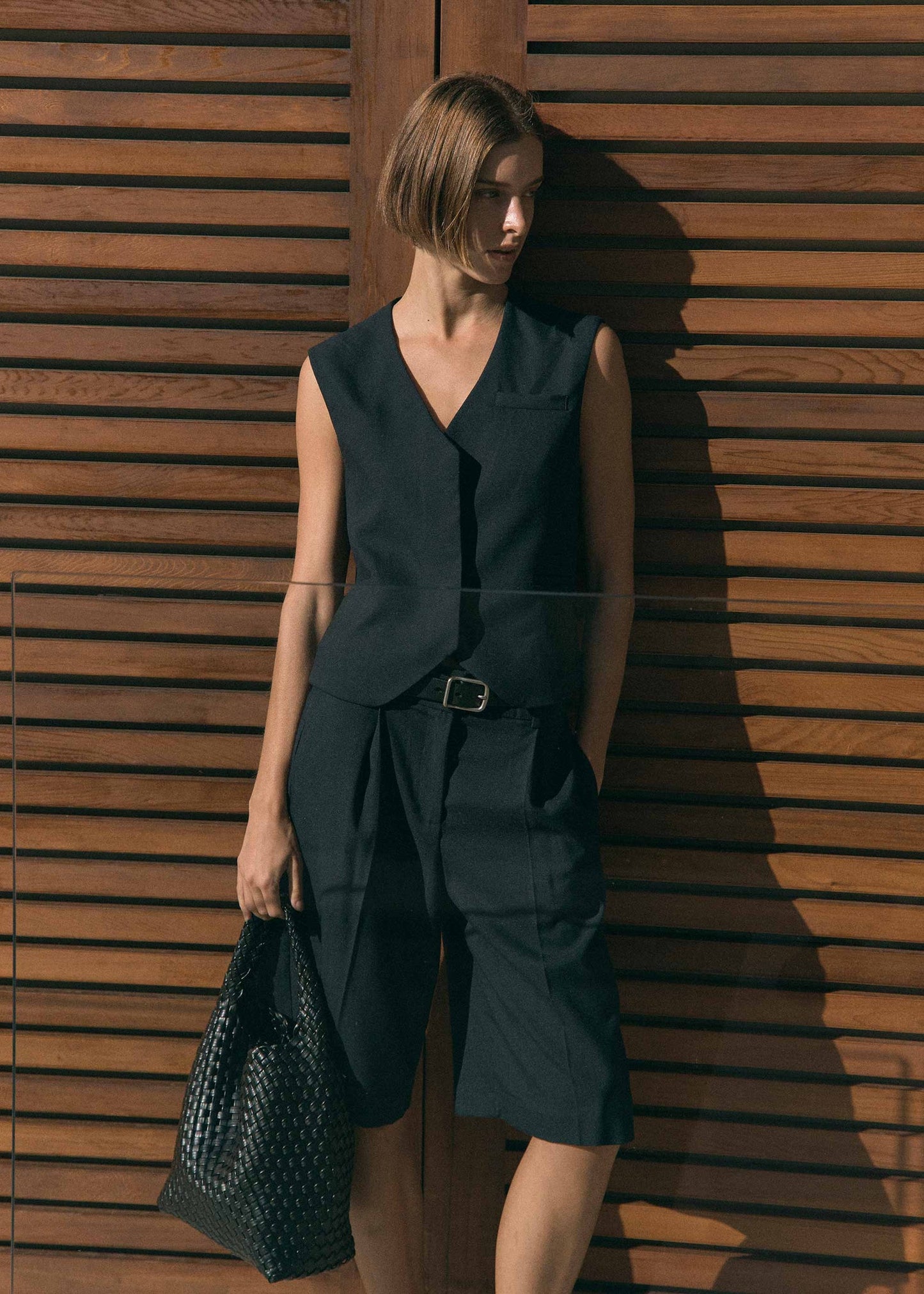 Rylan | Alt-Leather Small Woven Tote - Black