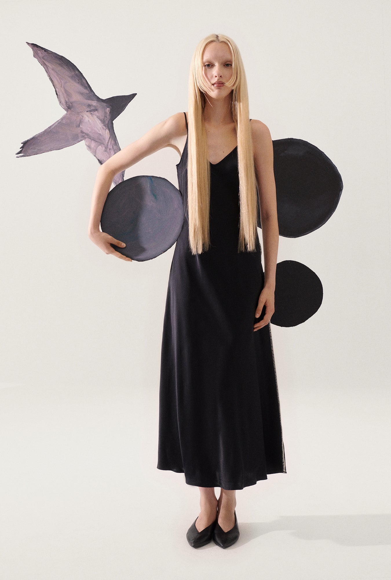 Silk Laundry | 90s Slip Dress - Blanket Stitch Black