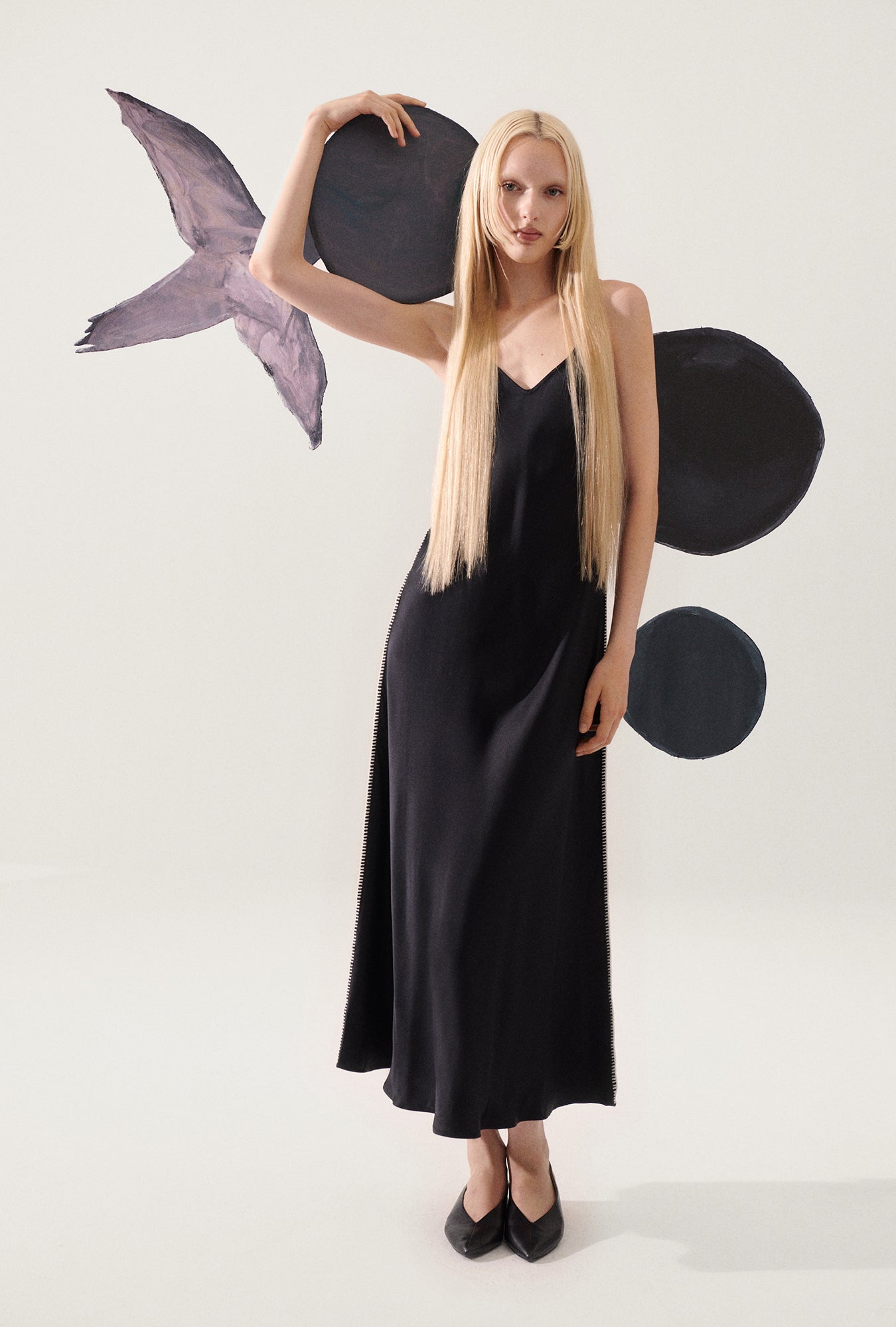 Silk Laundry | 90s Slip Dress - Blanket Stitch Black