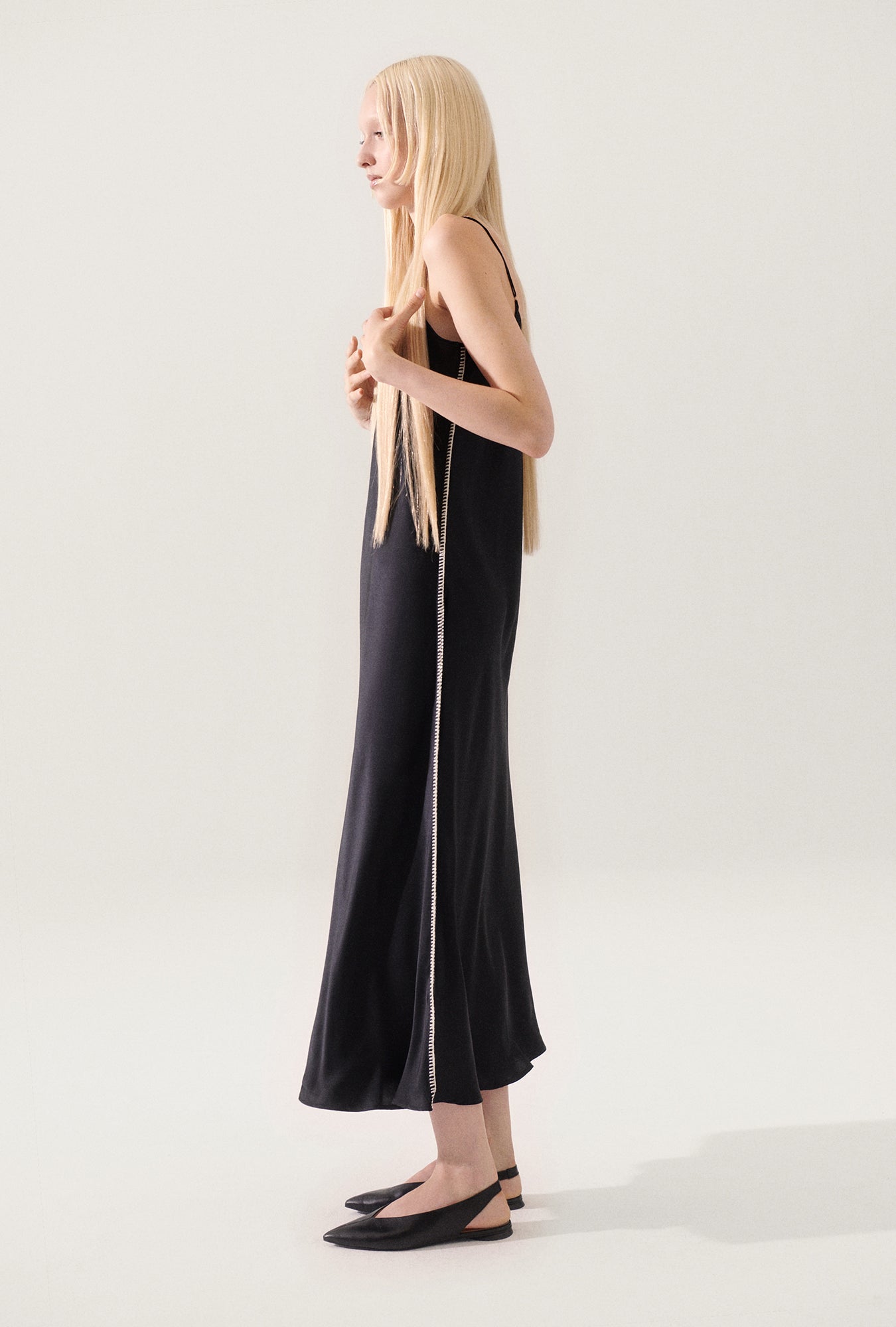 Silk Laundry | 90s Slip Dress - Blanket Stitch Black