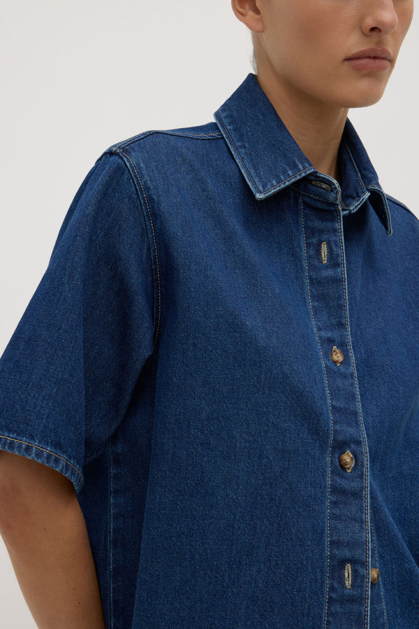 Assembly Label | Boxy Denim Short Sleeve Shirt - Heritage Blue
