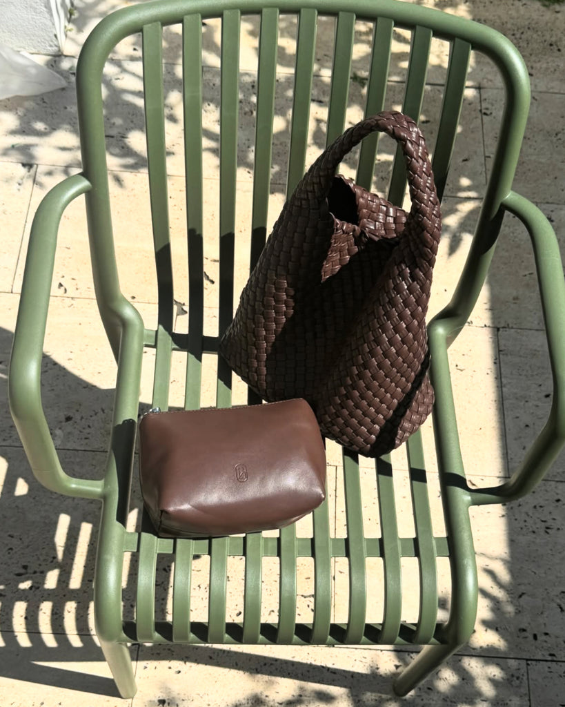 Rylan | Alt-Leather Small Woven Tote - Brown