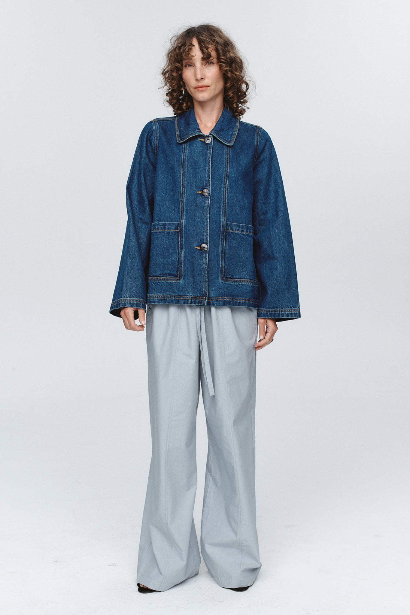 Marle | Cropped Pea Jacket - Washed Indigo