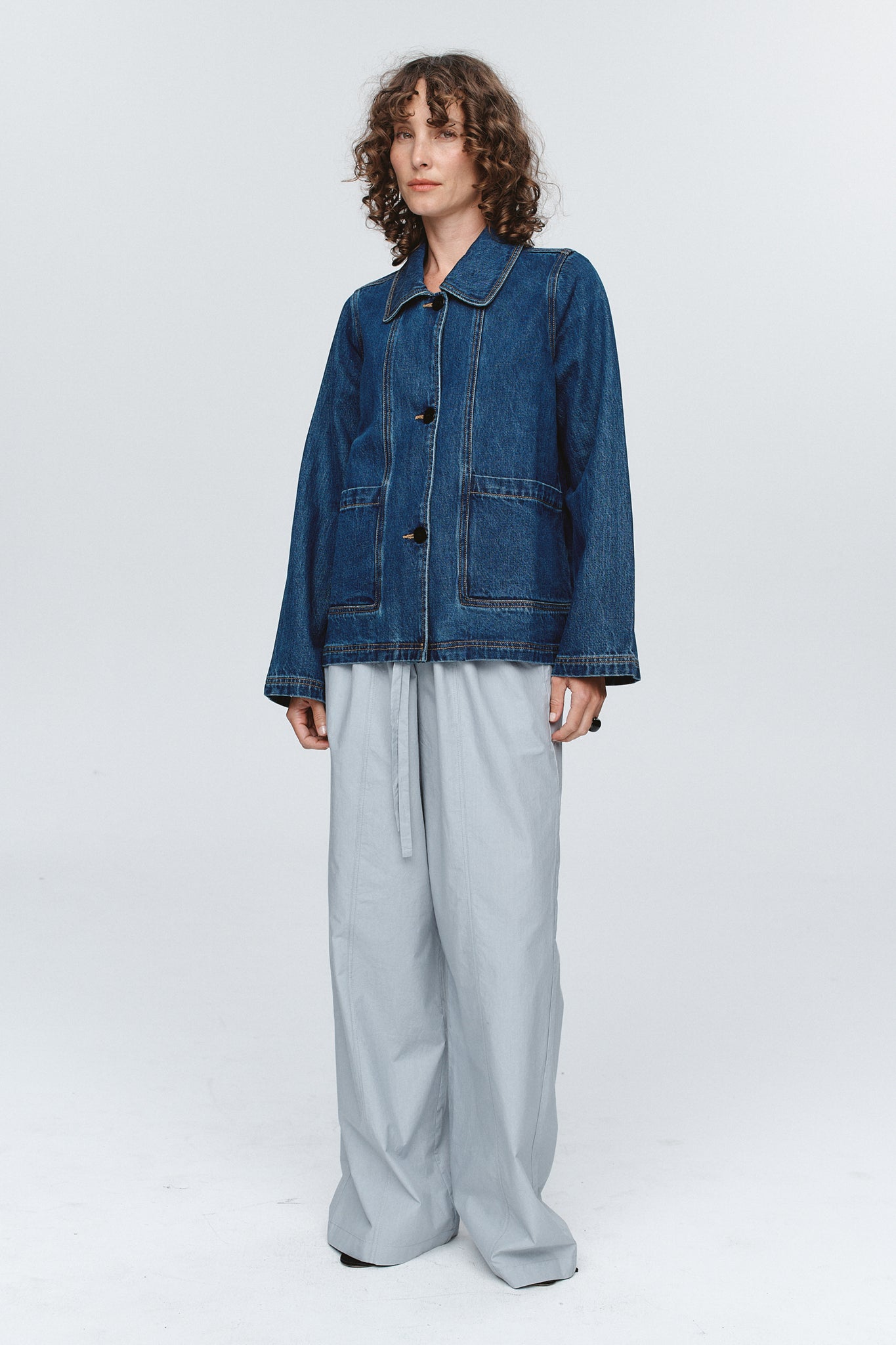Marle | Cropped Pea Jacket - Washed Indigo