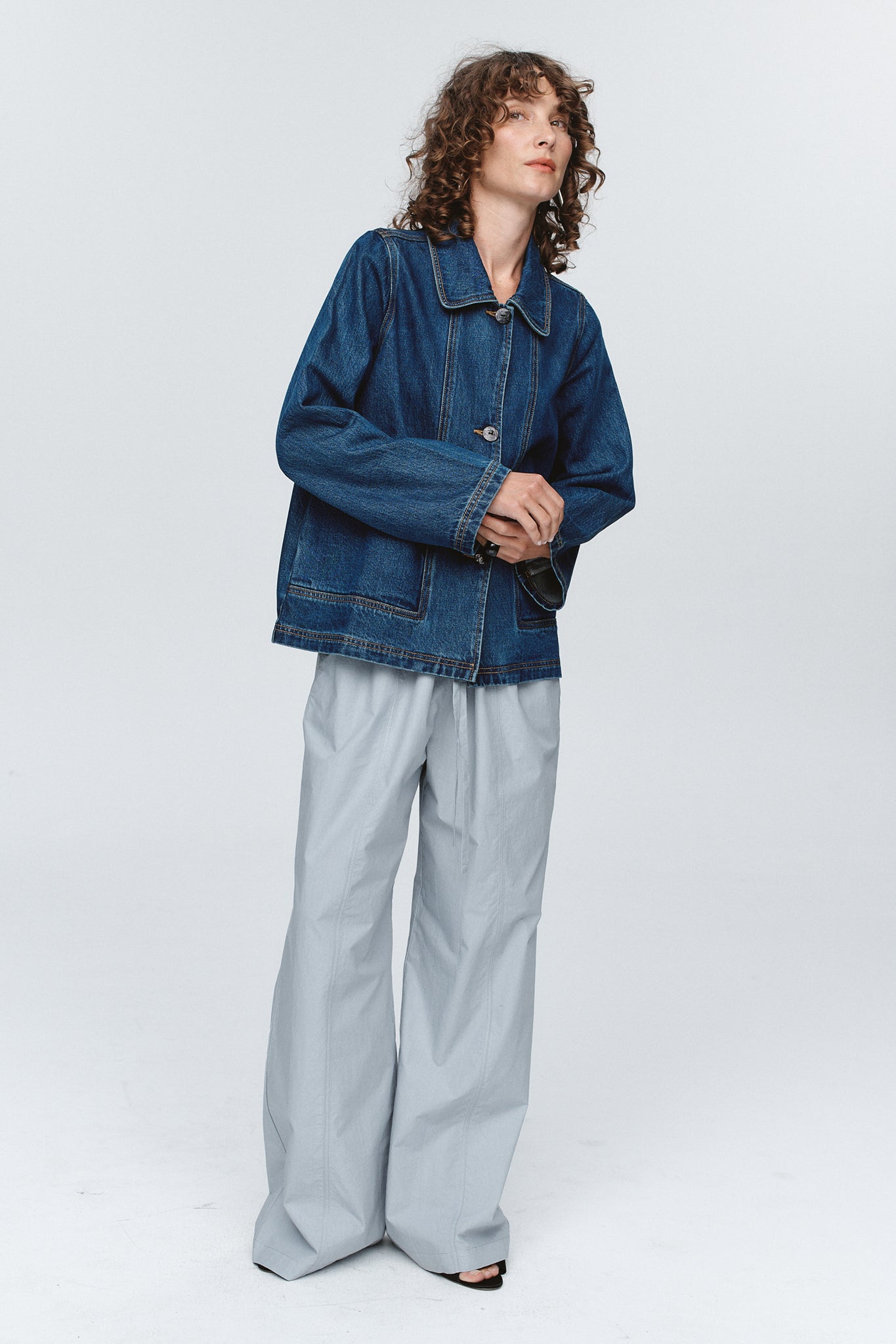 Marle | Cropped Pea Jacket - Washed Indigo