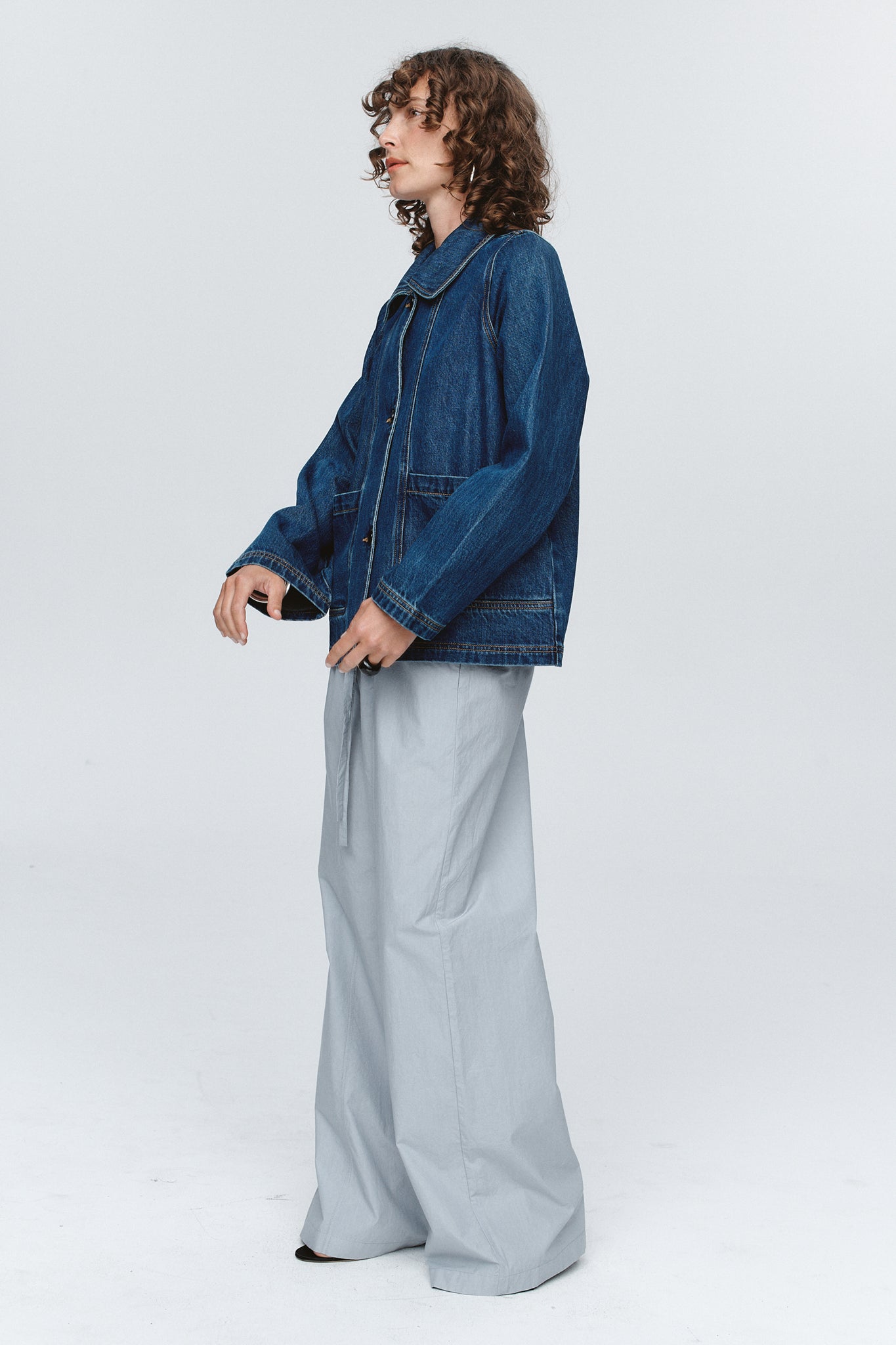 Marle | Cropped Pea Jacket - Washed Indigo