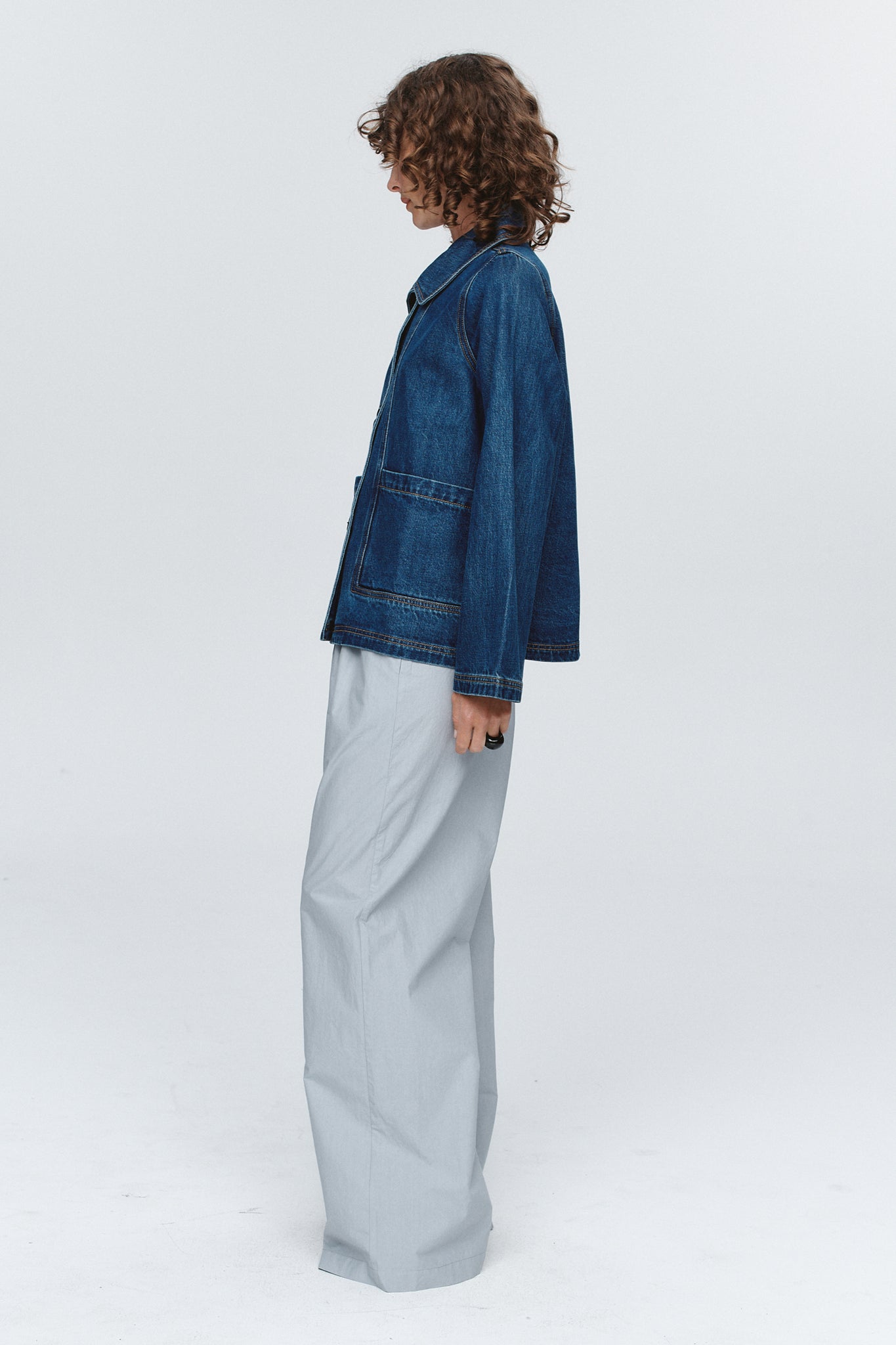 Marle | Cropped Pea Jacket - Washed Indigo