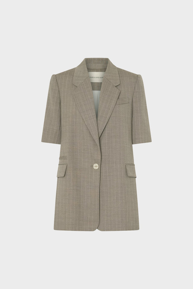 Camilla and Marc | Arnelle Short Sleeve Blazer - Natural Pinstripe