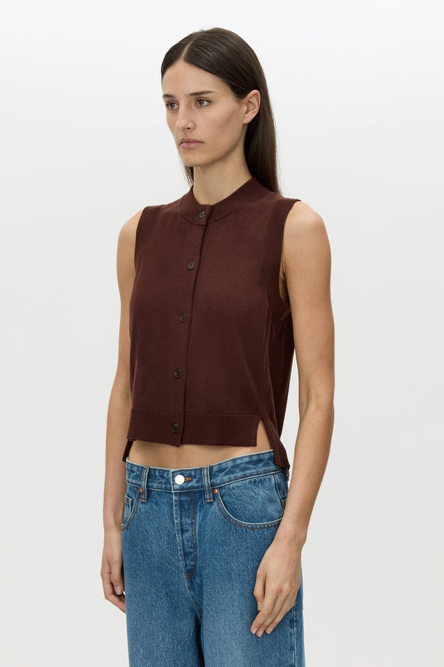 Camilla and Marc | Cardinal Sleeveless Cardigan - Chocolate