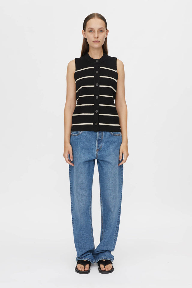 Camilla and Marc | Gale Button Up Sleeveless Cardigan - Black & Beige